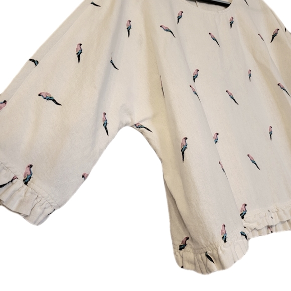 C&California Parrot Blouse Linen Blend Size Small - Picture 2 of 4